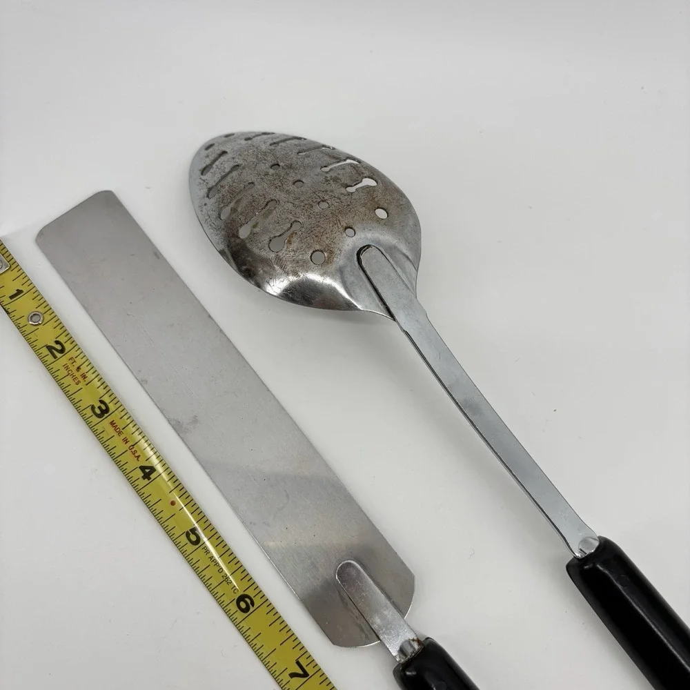 Vintage Ecko Blue Flower Dutch Tulip Stainless Cooking‎ Slotted And Cake Knife